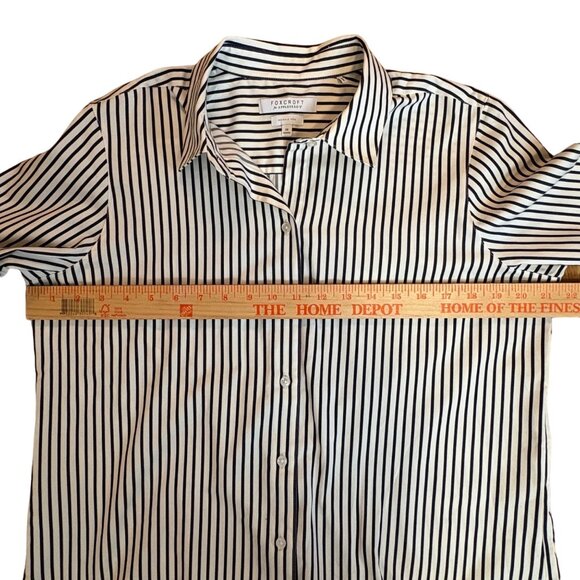Foxcroft For Appleseeds Wrinkle-Free Navy Striped Button-Up Shirt Size 14 - Picture 7 of 7